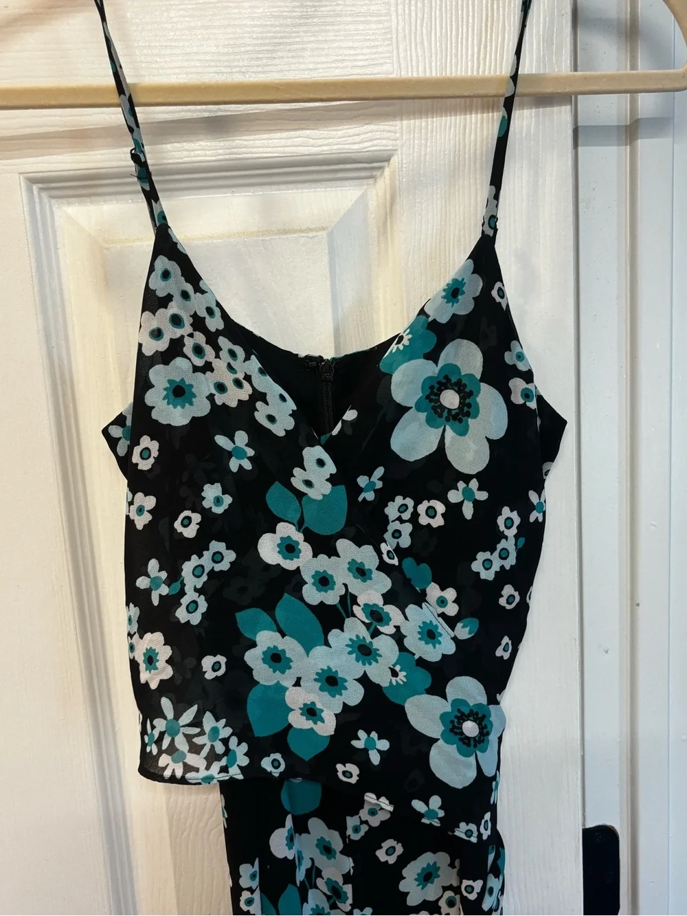 Michael Kors Black Floral V-Neck Wide-Leg Jumpsuit with Teal Accents